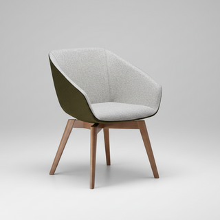 Modern chair with a gray cushioned seat and backrest on a light gray background