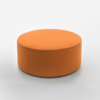 Orange cylindrical ottoman on a white background