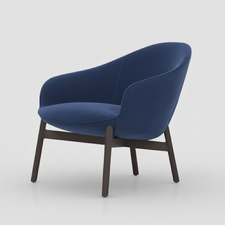 Blue armchair with wooden legs on a white background