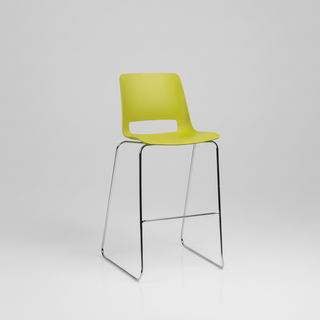 Yellow stool with a chrome base on a light gray background