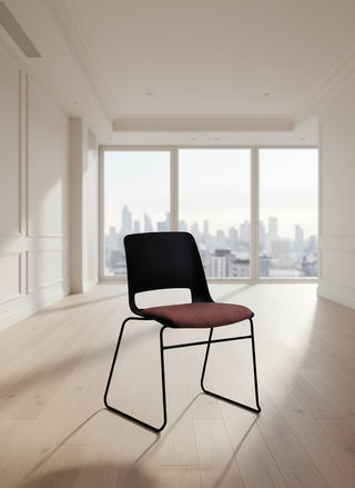 Chair with black frame and brown seat on a white background