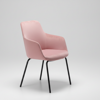 Pink chair with black legs on a light gray background