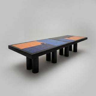 Tile top table with drum bases