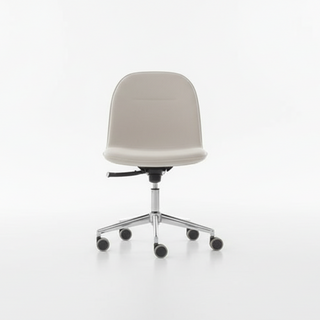 Beige office chair with wheels on a white background
