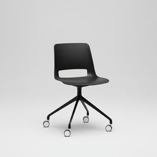 Black office chair with wheels on a white background