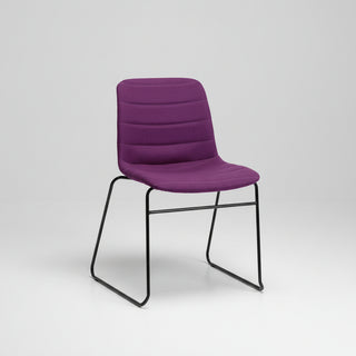 Purple chair with black metal legs on a white background