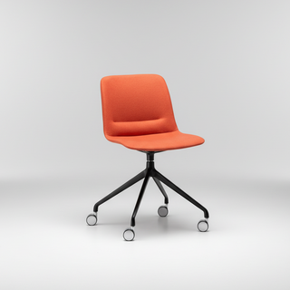 orange seat swivel chair on castors