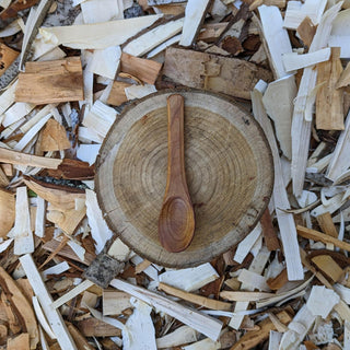 Wooden spoon on wood slice